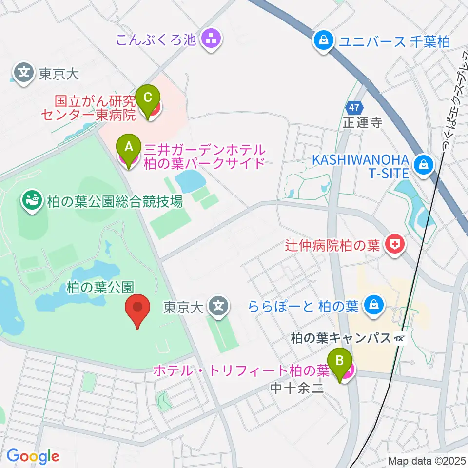 柏の葉公園コミュニティ体育館周辺のホテル一覧地図