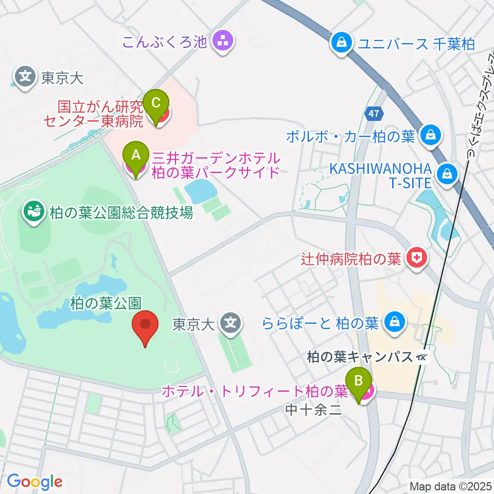 柏の葉公園コミュニティ体育館周辺のホテル一覧地図