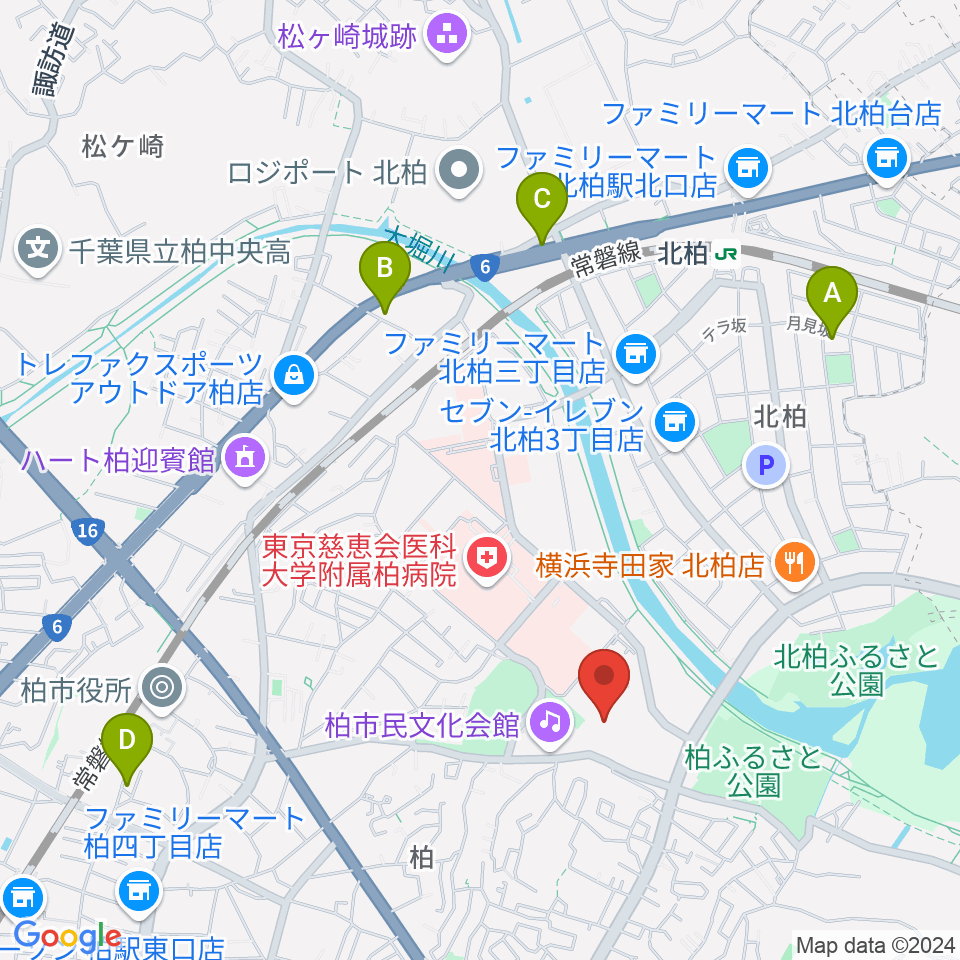 柏市中央体育館周辺のホテル一覧地図