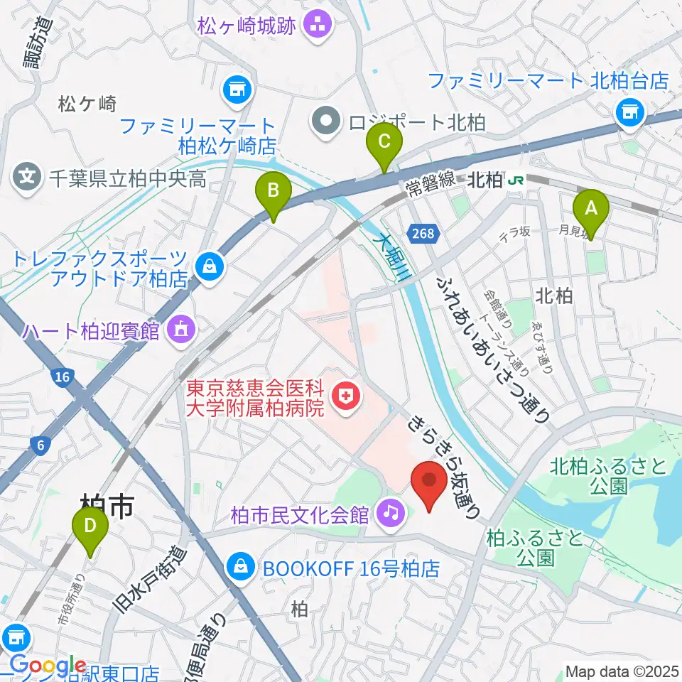 柏市中央体育館周辺のホテル一覧地図