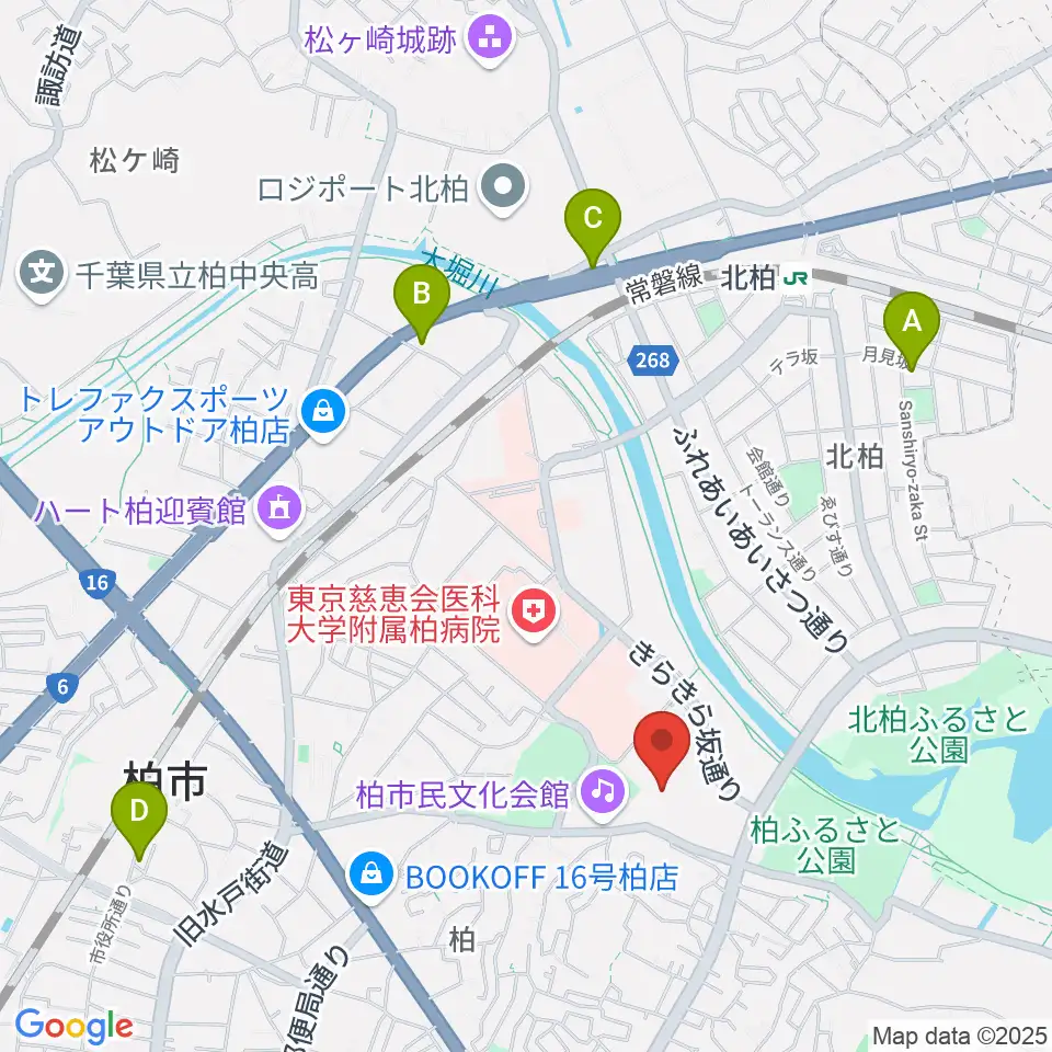 柏市中央体育館周辺のホテル一覧地図
