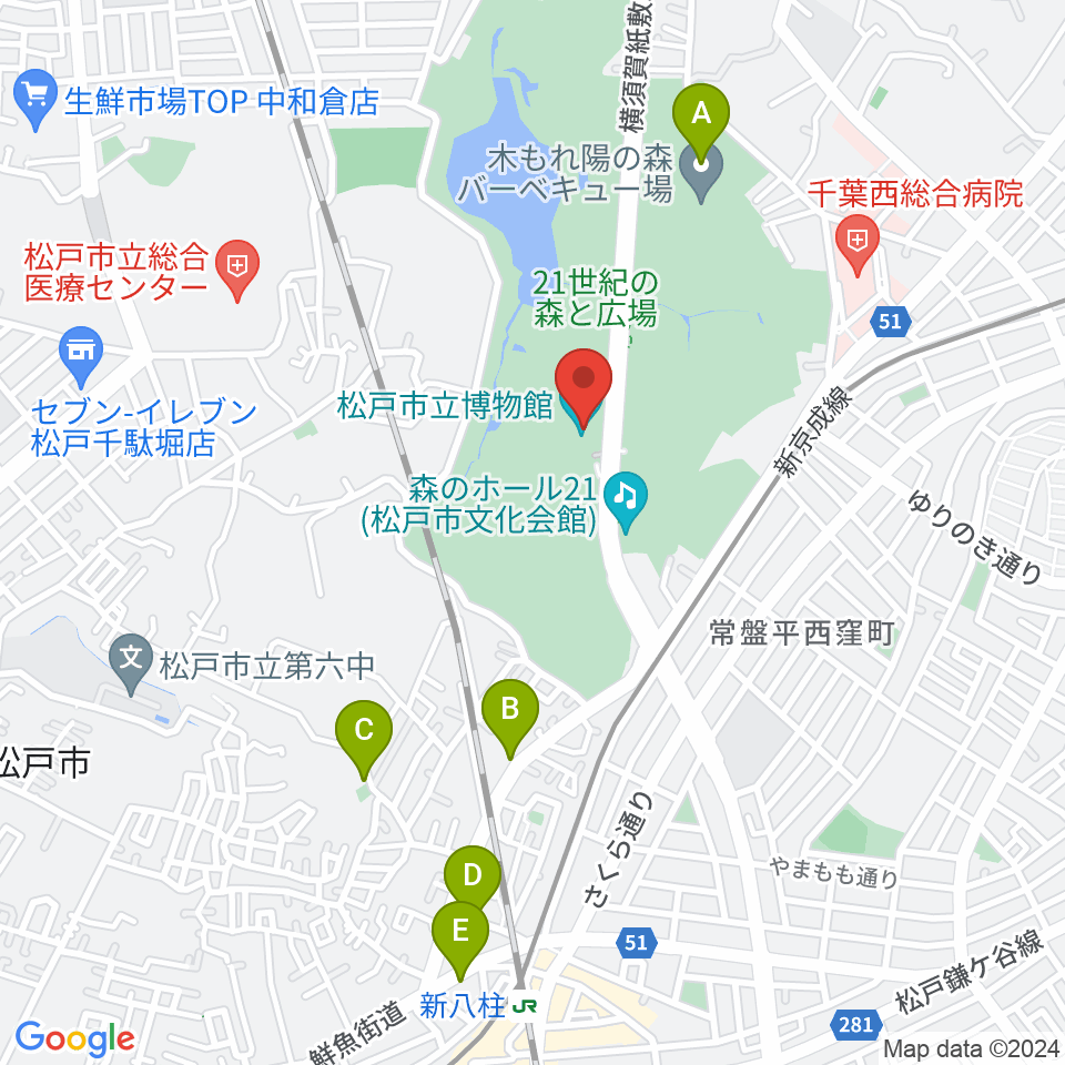 松戸市立博物館周辺のホテル一覧地図