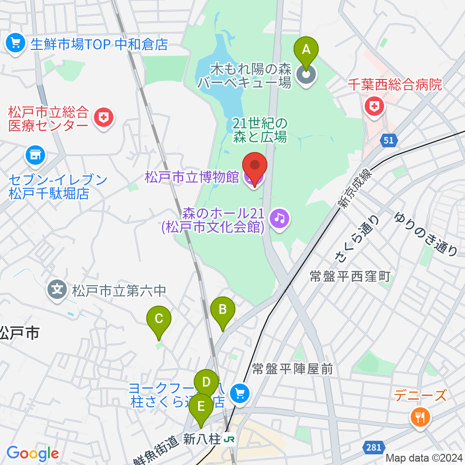 松戸市立博物館周辺のホテル一覧地図