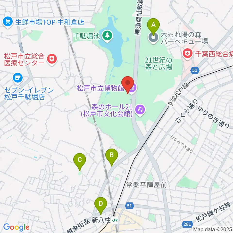 松戸市立博物館周辺のホテル一覧地図