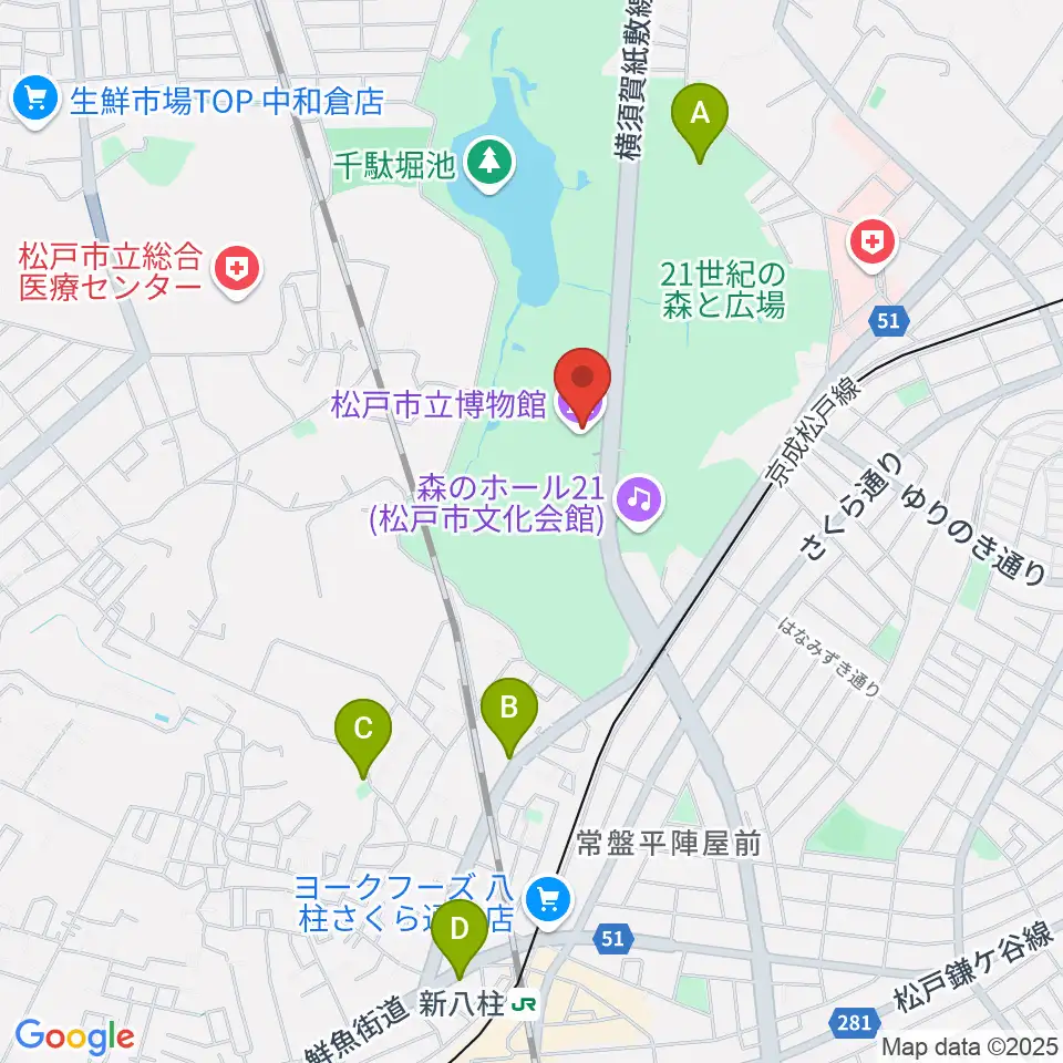 松戸市立博物館周辺のホテル一覧地図