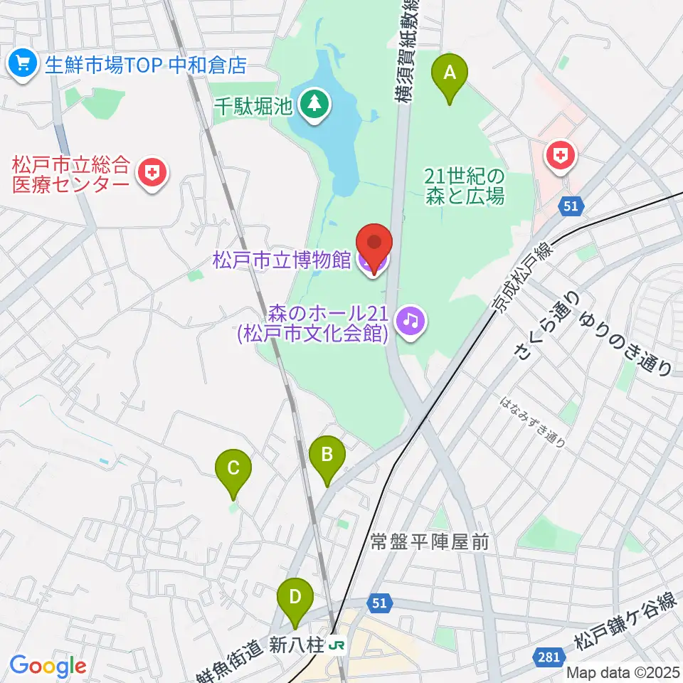 松戸市立博物館周辺のホテル一覧地図