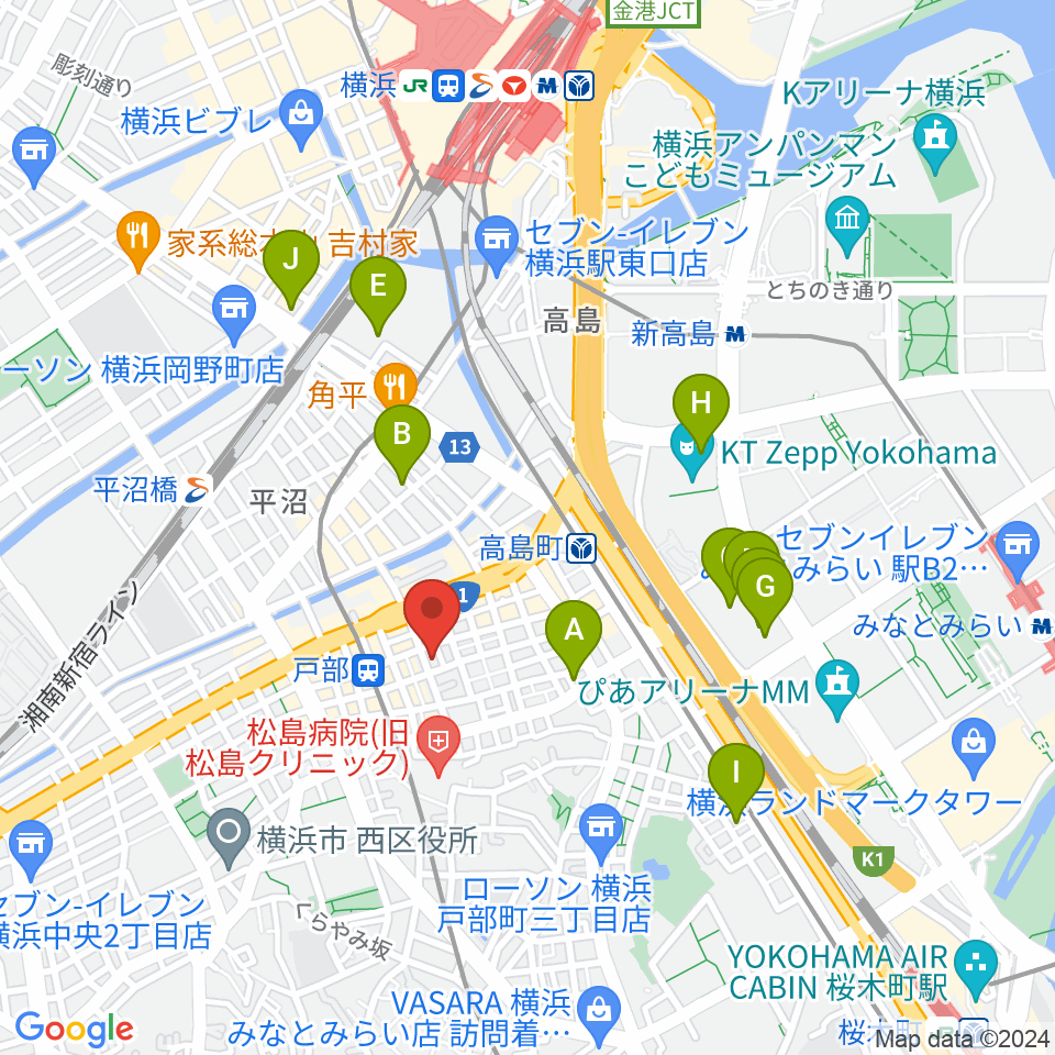 ボンカンスタジオ横浜周辺のホテル一覧地図