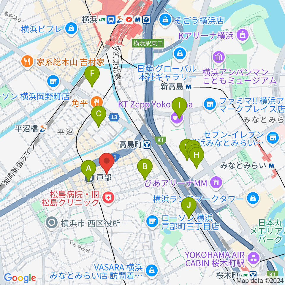 ボンカンスタジオ横浜周辺のホテル一覧地図