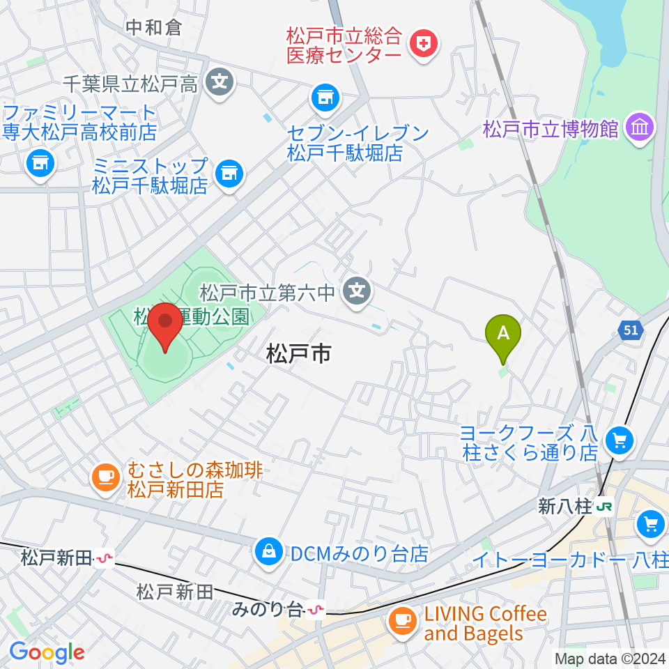 松戸運動公園野球場周辺のホテル一覧地図