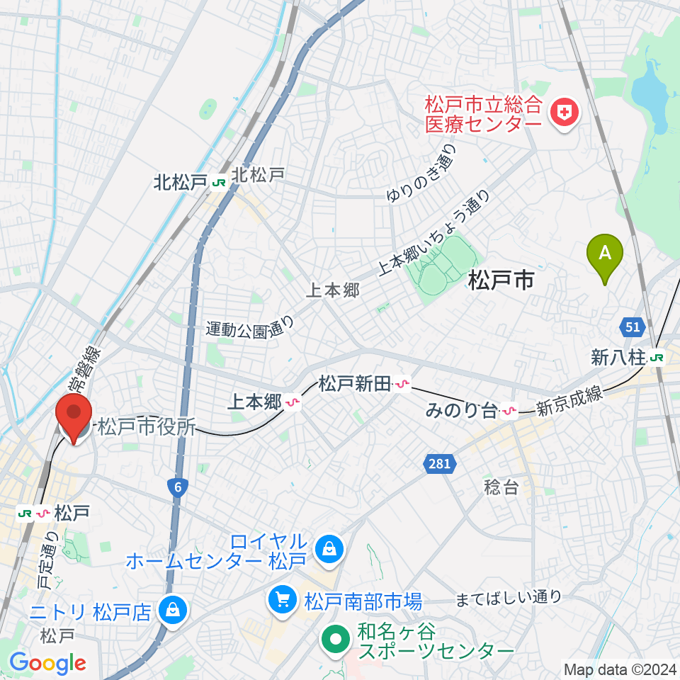 松戸運動公園体育館周辺のホテル一覧地図