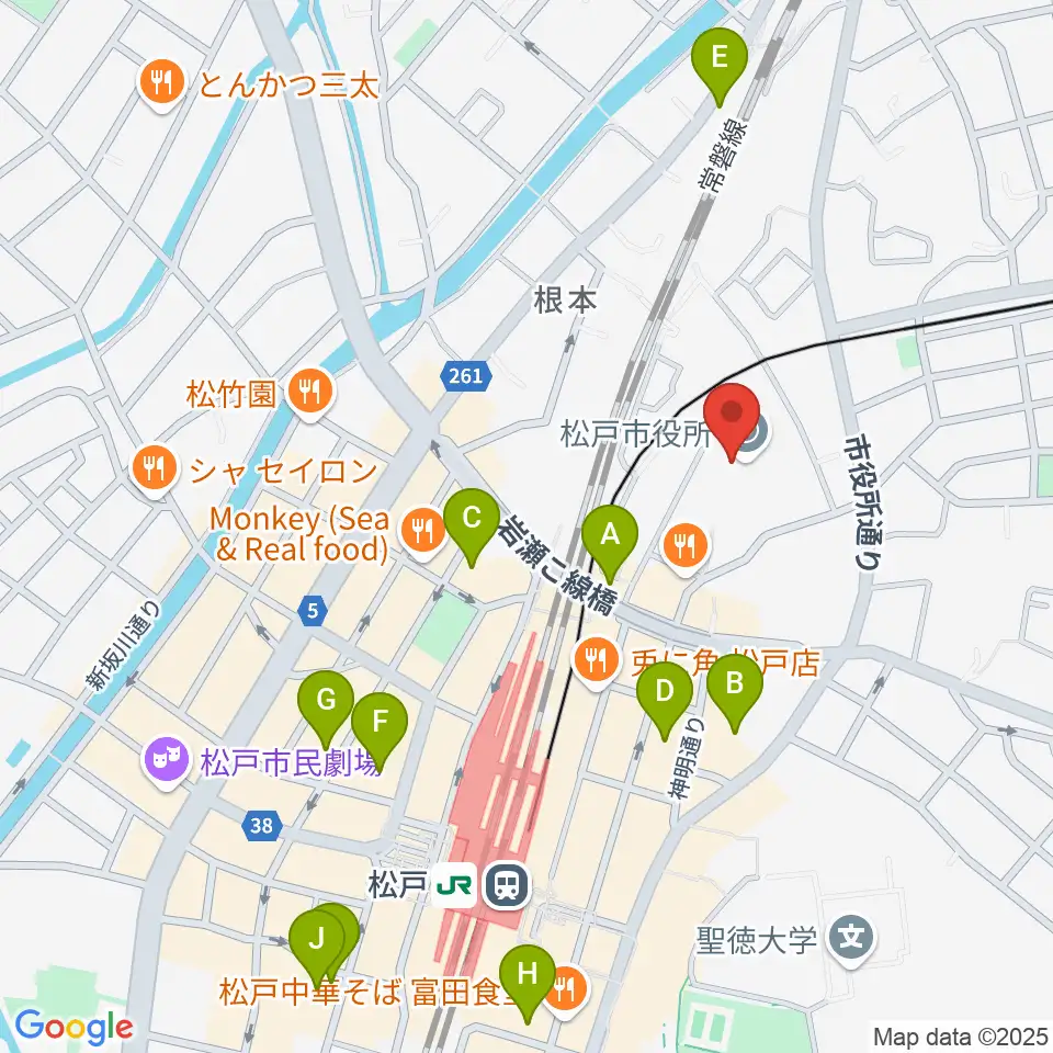 松戸運動公園体育館周辺のホテル一覧地図