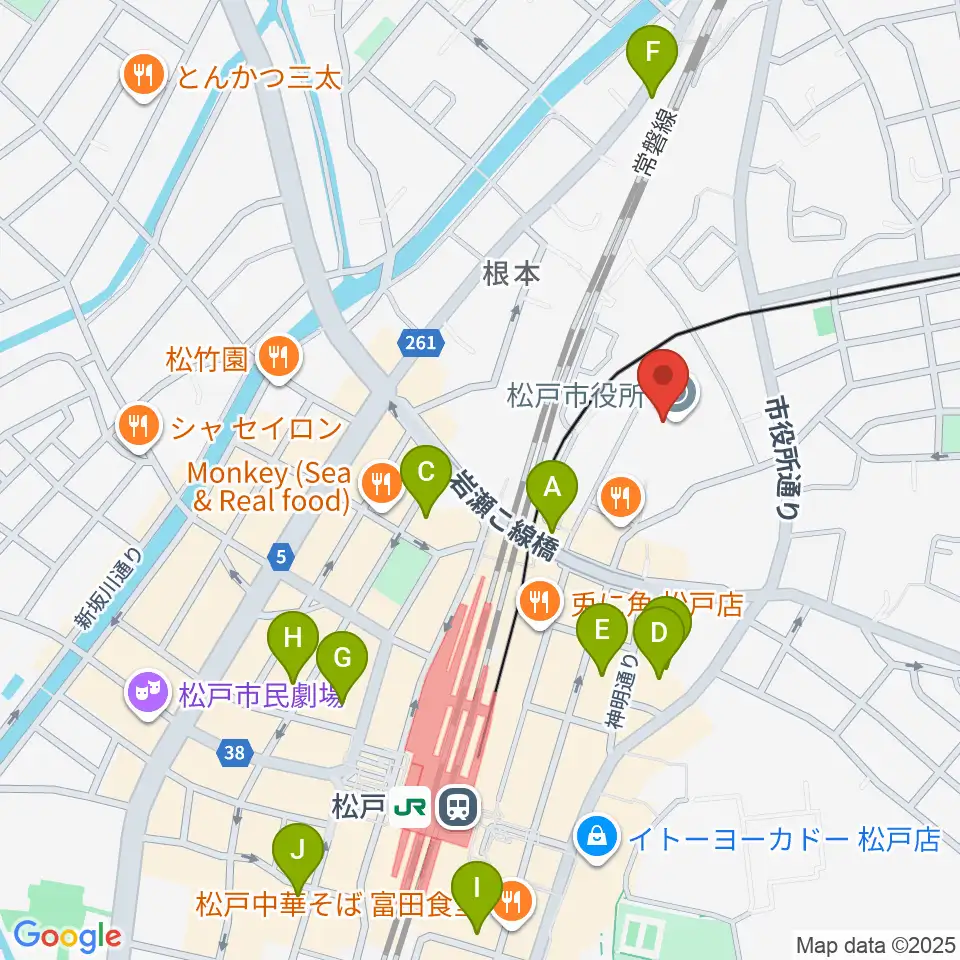 松戸運動公園体育館周辺のホテル一覧地図