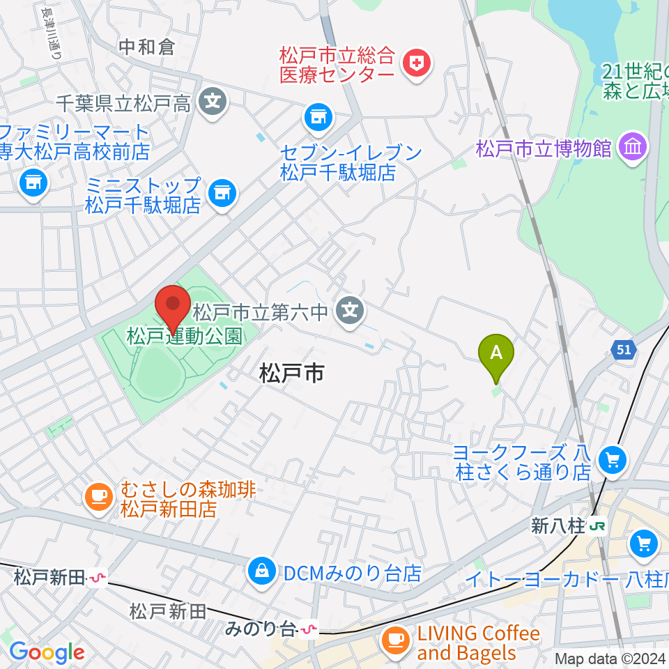 松戸運動公園武道館周辺のホテル一覧地図