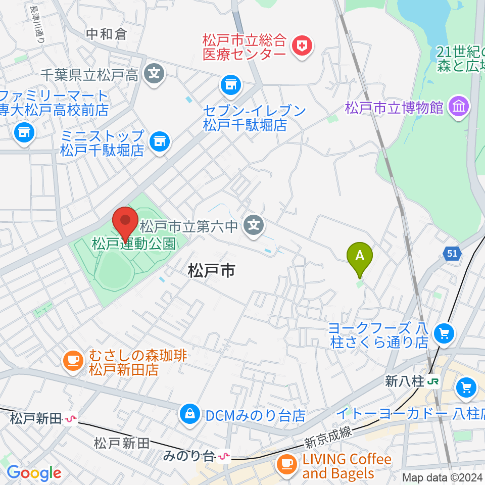 松戸運動公園武道館周辺のホテル一覧地図