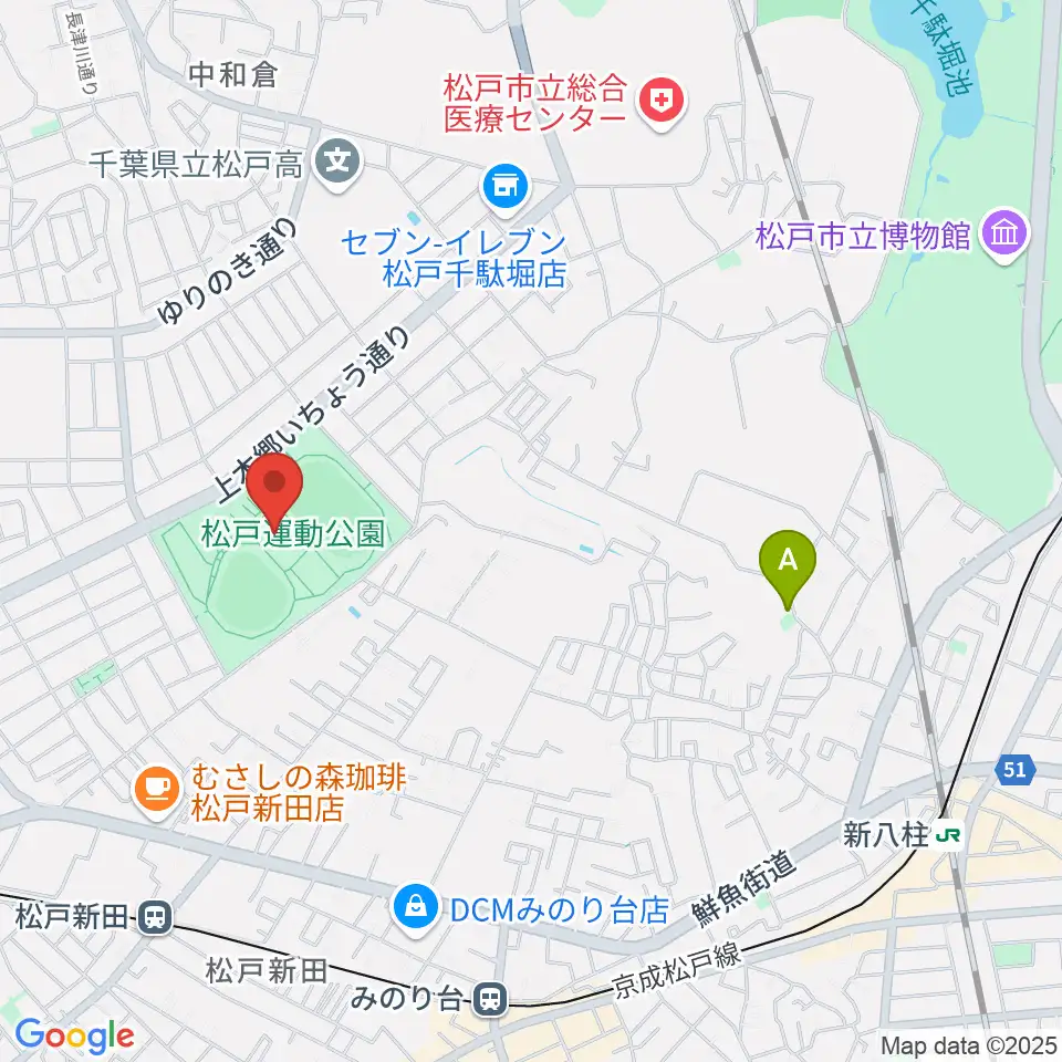 松戸運動公園武道館周辺のホテル一覧地図