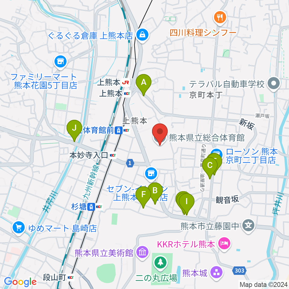 熊本県立総合体育館周辺のホテル一覧地図