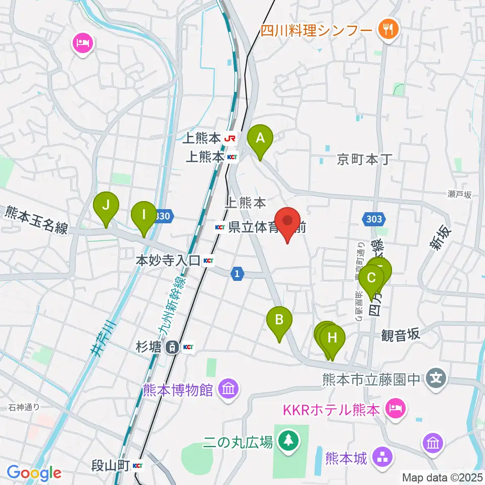 熊本県立総合体育館周辺のホテル一覧地図