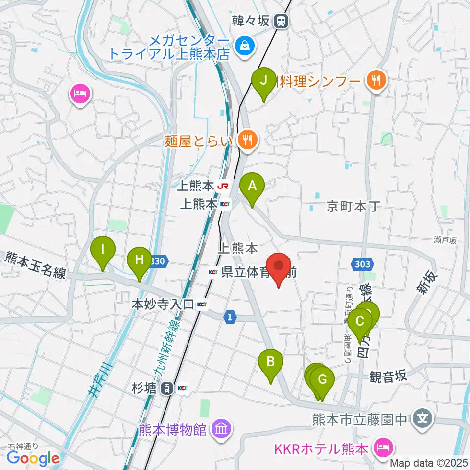 熊本県立総合体育館周辺のホテル一覧地図