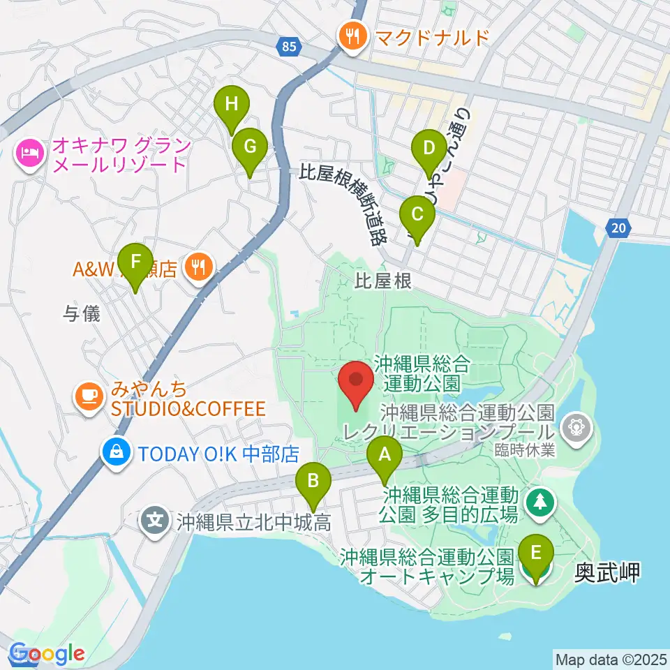 沖縄県総合運動公園陸上競技場周辺のホテル一覧地図