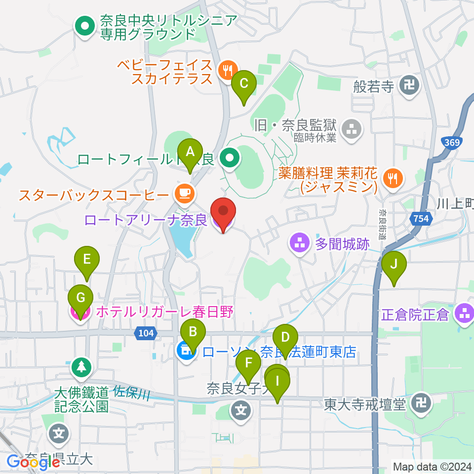 ロートアリーナ奈良 奈良市中央体育館周辺のホテル一覧地図