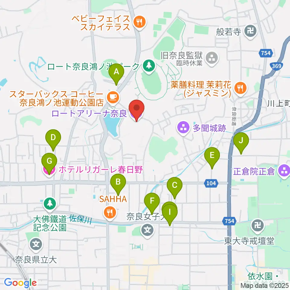 ロートアリーナ奈良周辺のホテル一覧地図