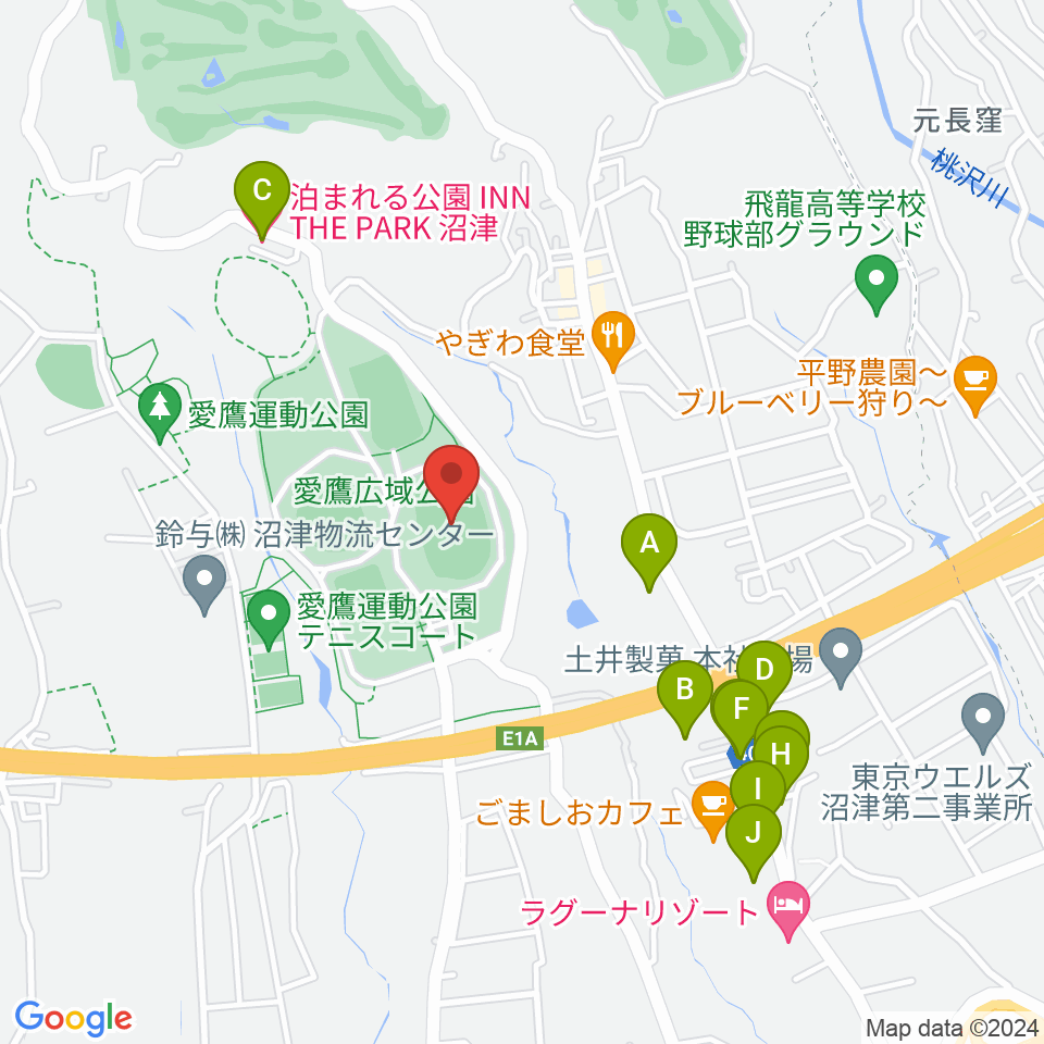 愛鷹広域公園多目的競技場周辺のホテル一覧地図