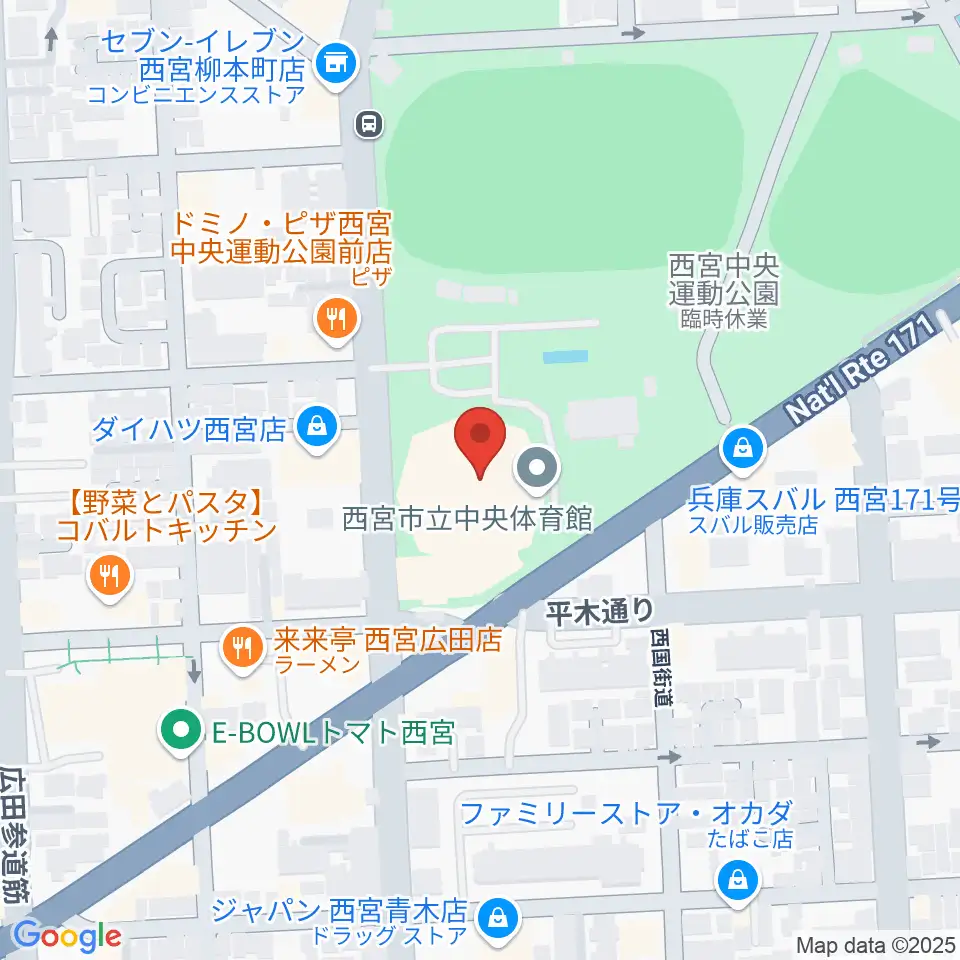 西宮市立中央体育館周辺のホテル一覧地図