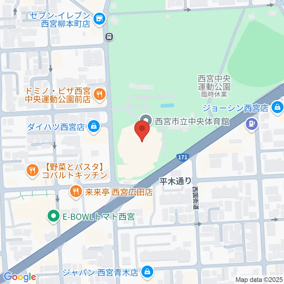 西宮市立中央体育館周辺のホテル一覧地図