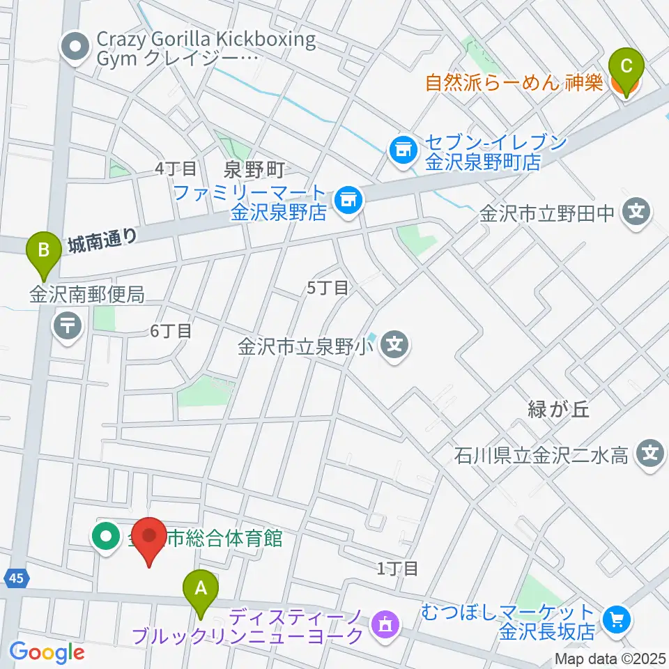 金沢市総合体育館周辺のホテル一覧地図