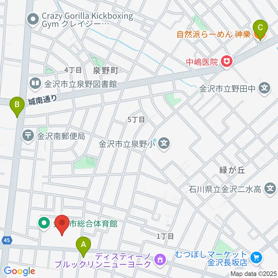 金沢市総合体育館周辺のホテル一覧地図