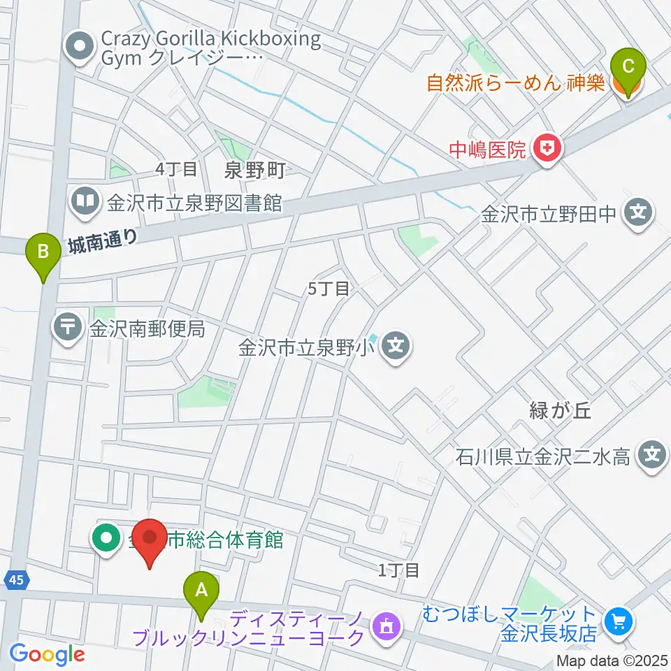 金沢市総合体育館周辺のホテル一覧地図