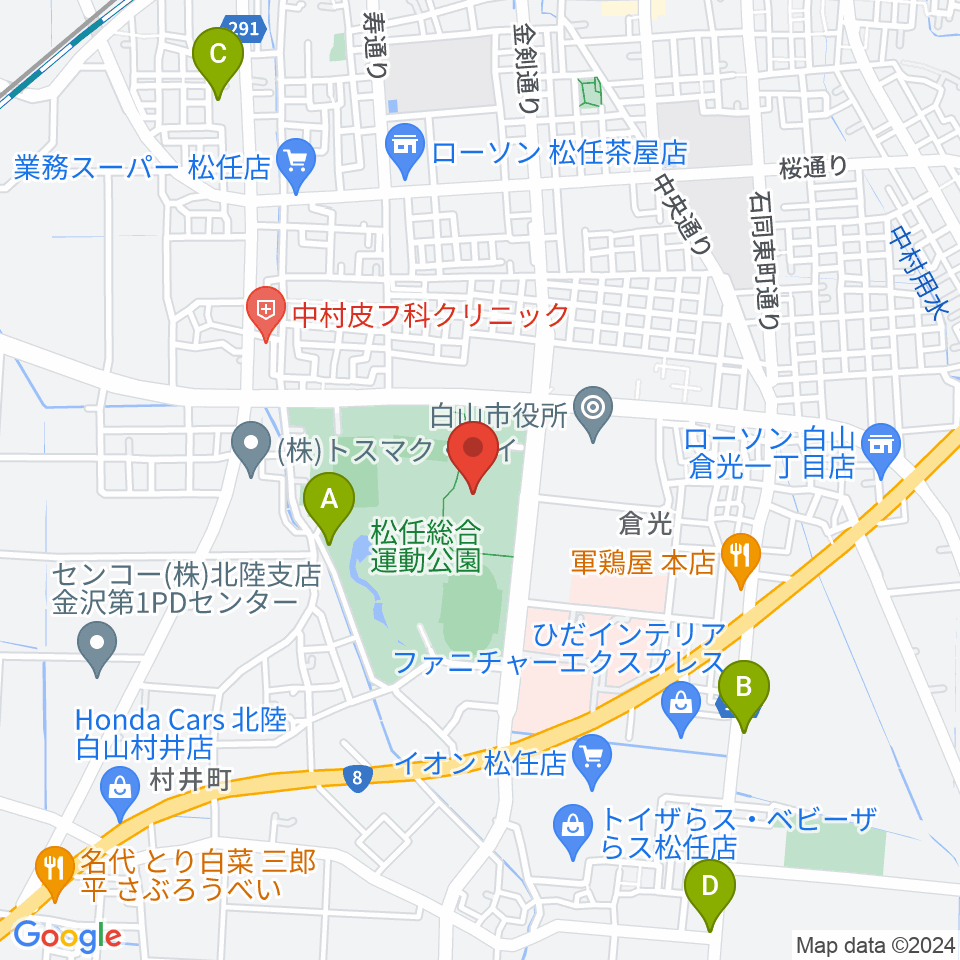 松任総合運動公園体育館周辺のホテル一覧地図