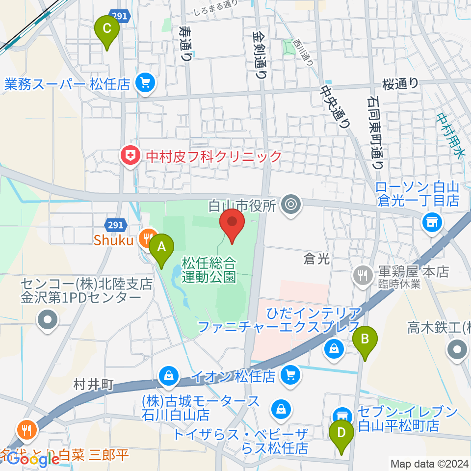 松任総合運動公園体育館周辺のホテル一覧地図