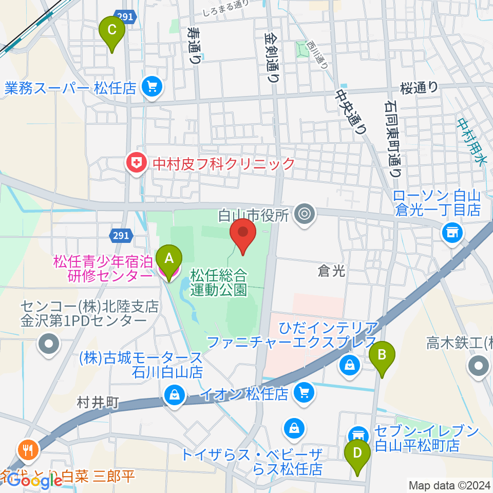 松任総合運動公園体育館周辺のホテル一覧地図