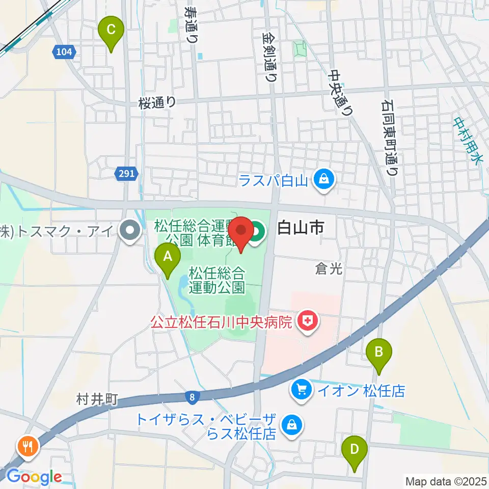 松任総合運動公園体育館周辺のホテル一覧地図
