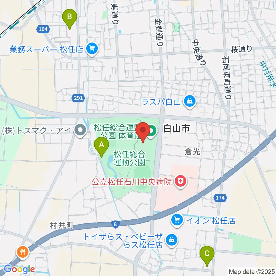 松任総合運動公園体育館周辺のホテル一覧地図