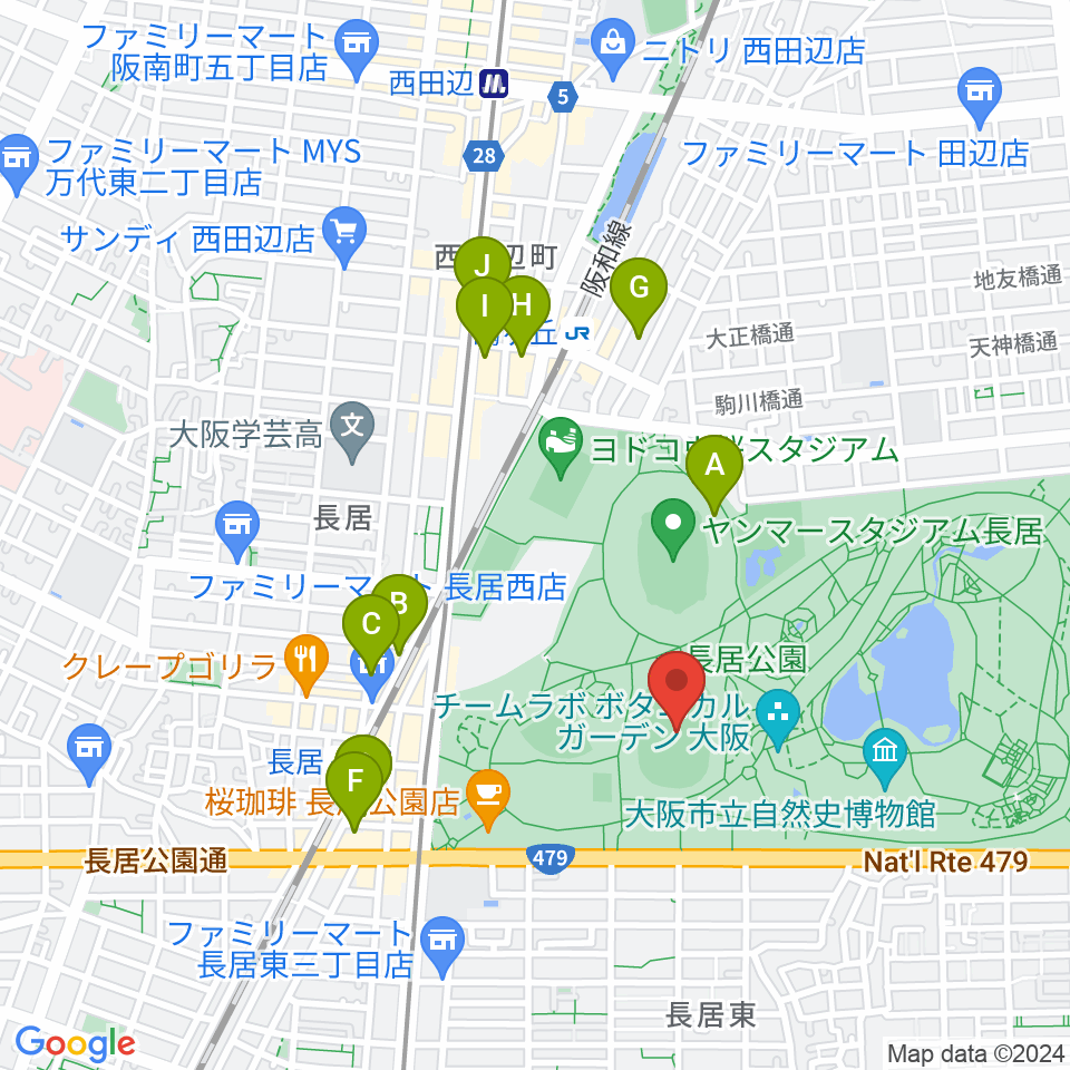 ヤンマーフィールド長居周辺のホテル一覧地図