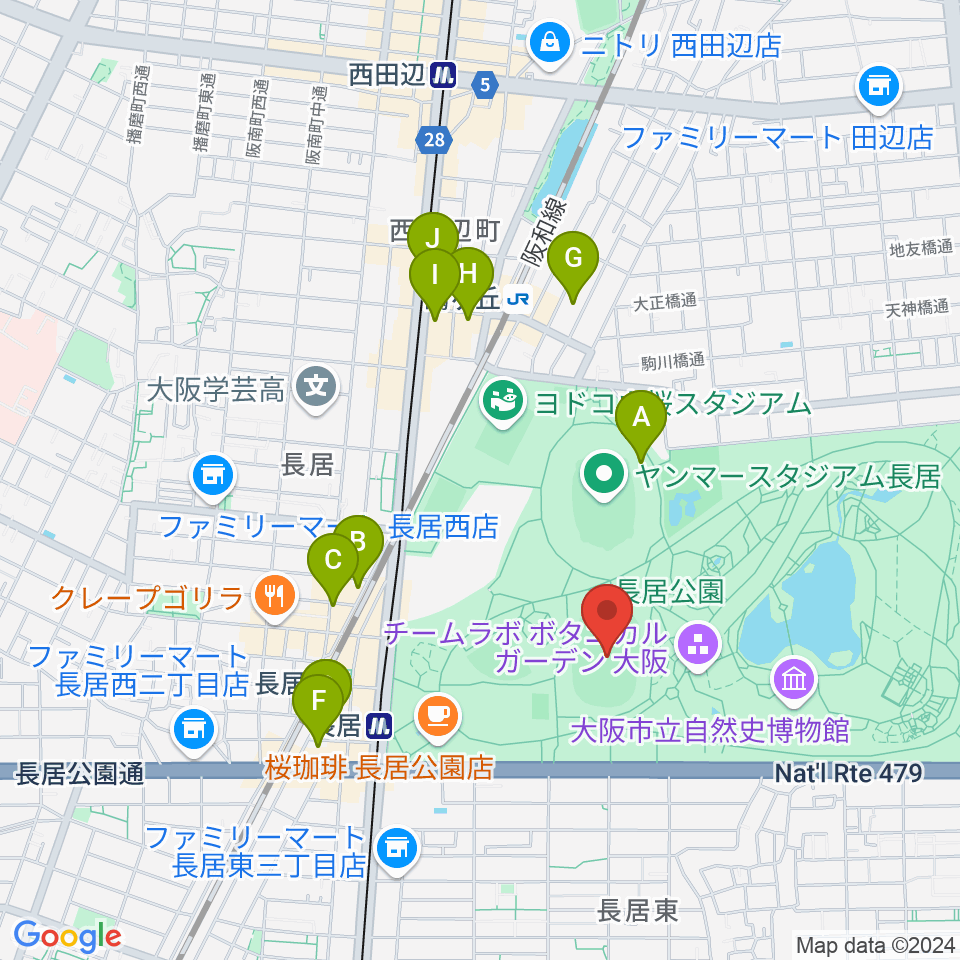 ヤンマーフィールド長居周辺のホテル一覧地図