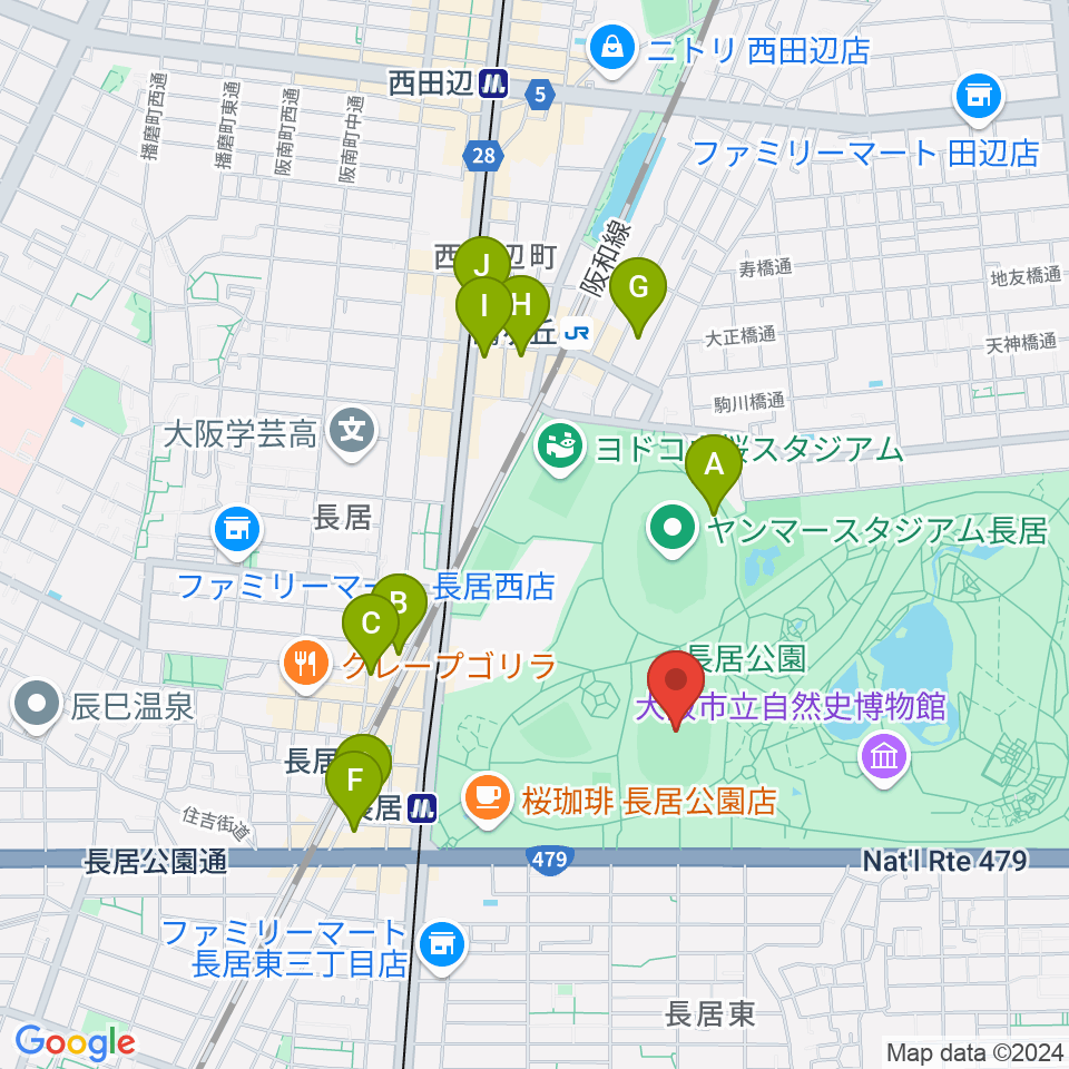 ヤンマーフィールド長居周辺のホテル一覧地図