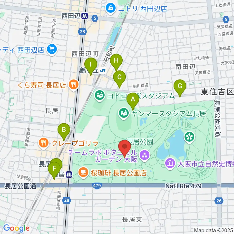ヤンマーフィールド長居周辺のホテル一覧地図