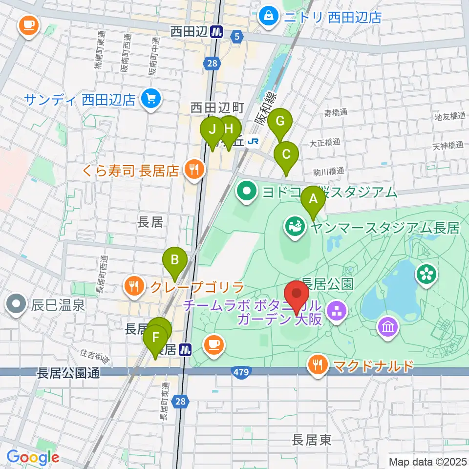 ヤンマーフィールド長居周辺のホテル一覧地図