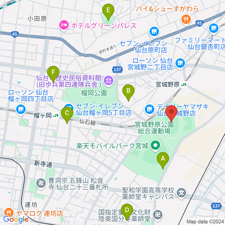 弘進ゴムアスリートパーク仙台周辺のホテル一覧地図