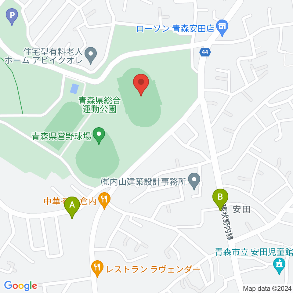 青森県総合運動公園 旧陸上競技場・旧補助競技場周辺のホテル一覧地図