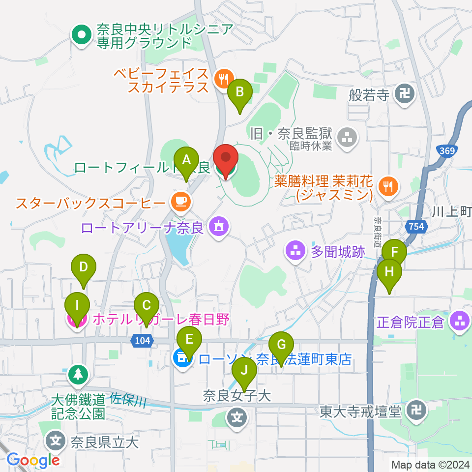 ロートフィールド奈良周辺のホテル一覧地図