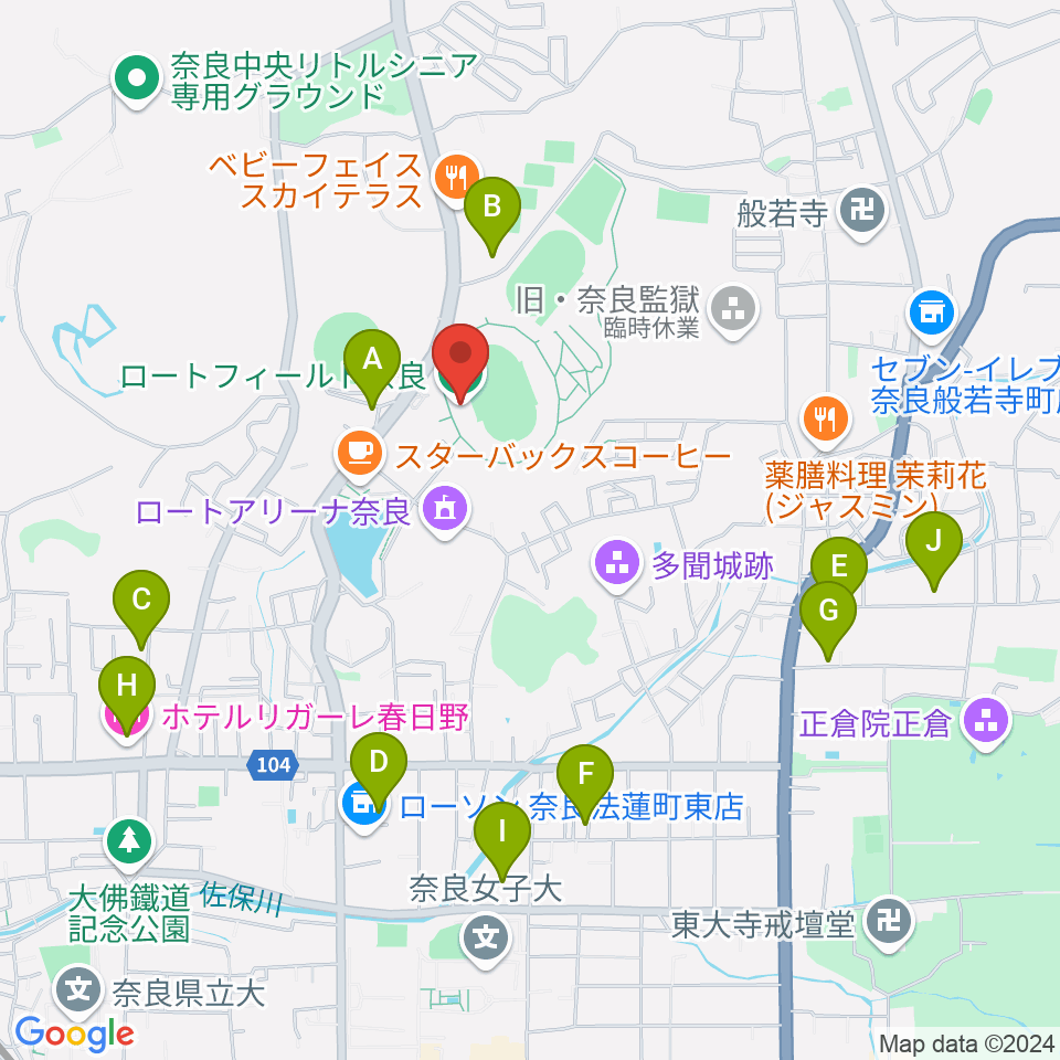 ロートフィールド奈良周辺のホテル一覧地図