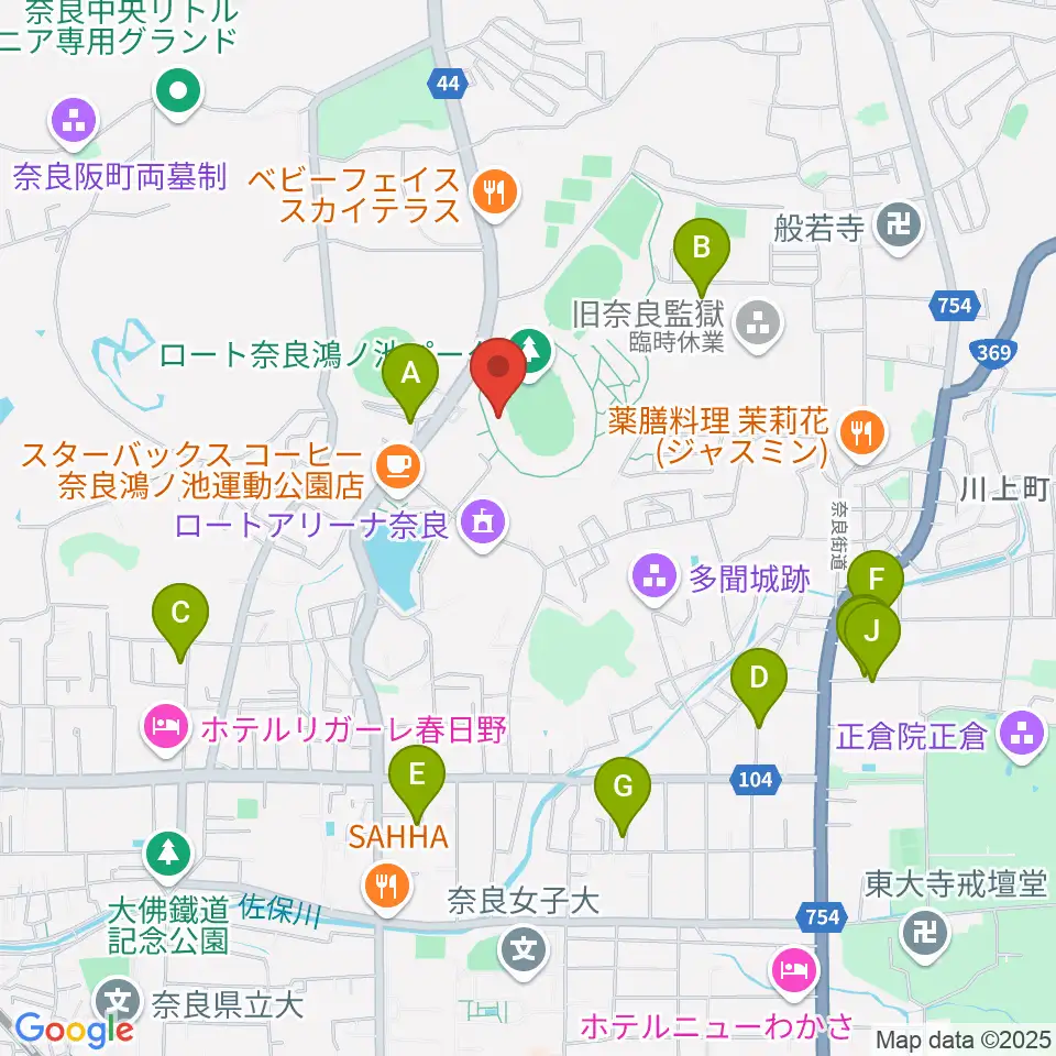 ロートフィールド奈良周辺のホテル一覧地図