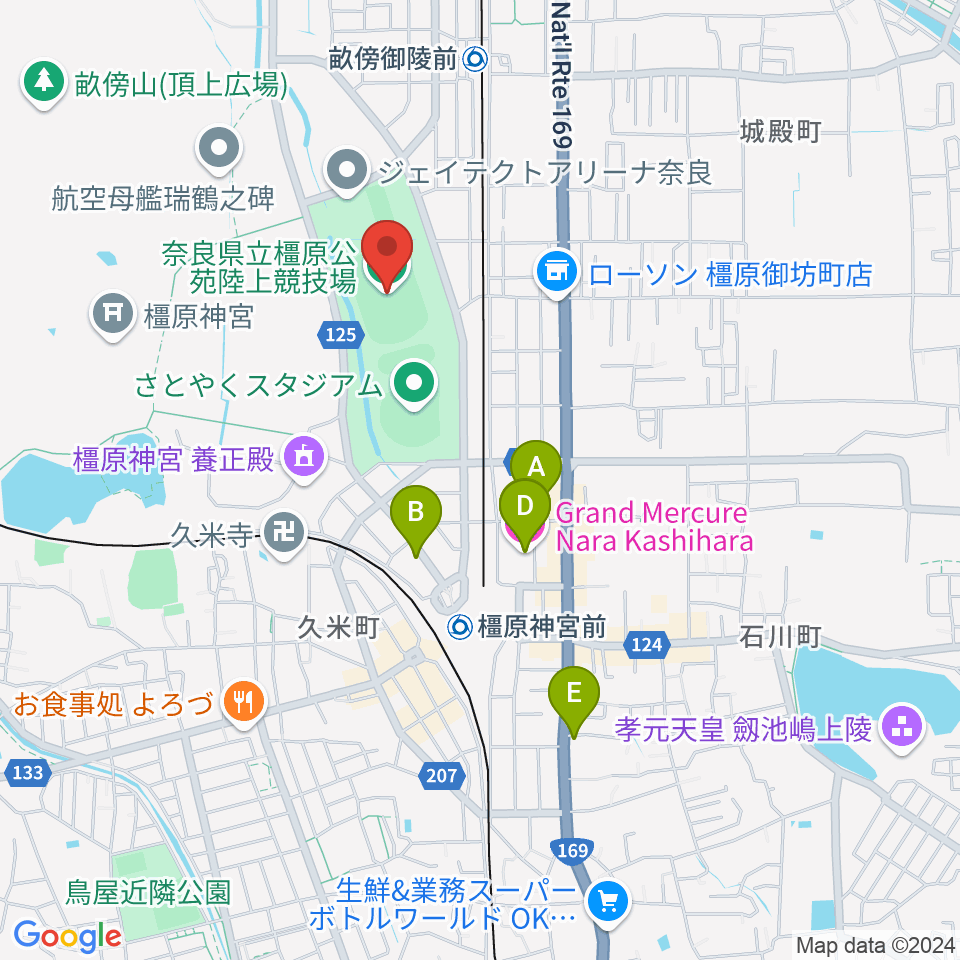 橿原公苑陸上競技場周辺のホテル一覧地図