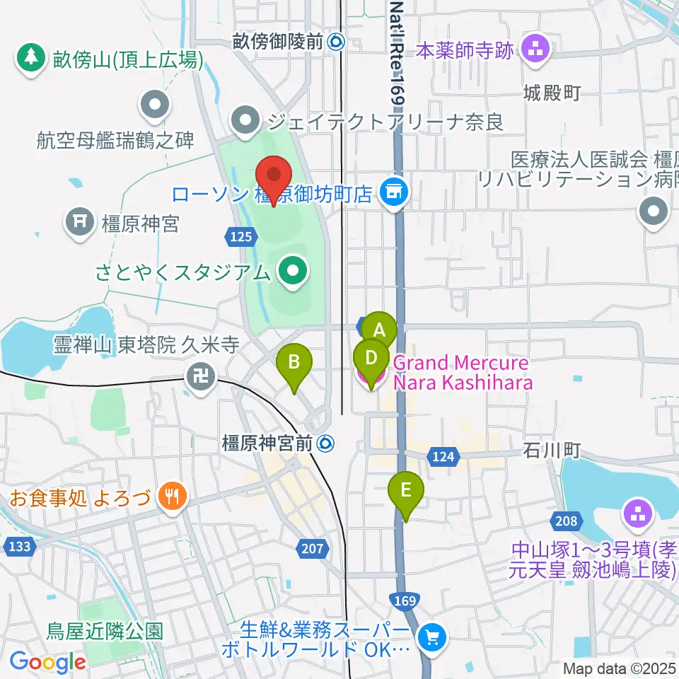 橿原公苑陸上競技場周辺のホテル一覧地図