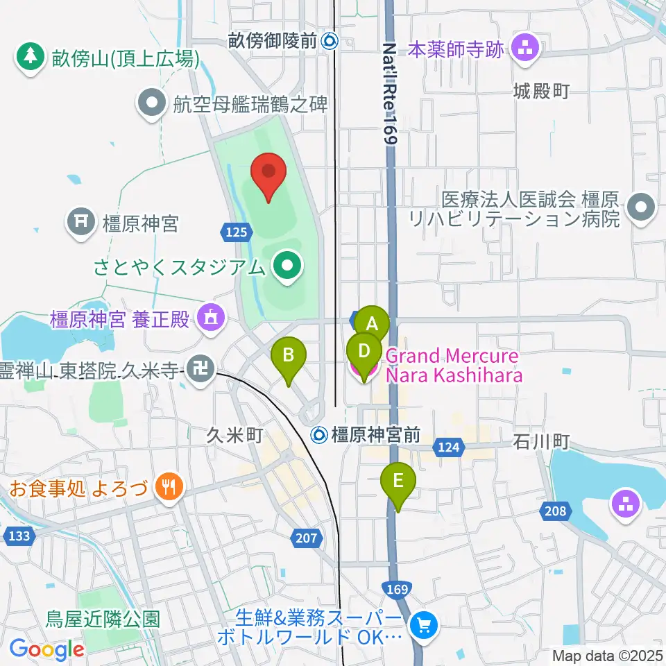 橿原公苑陸上競技場周辺のホテル一覧地図