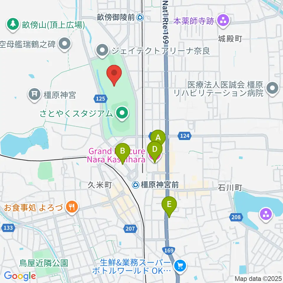 橿原公苑陸上競技場周辺のホテル一覧地図